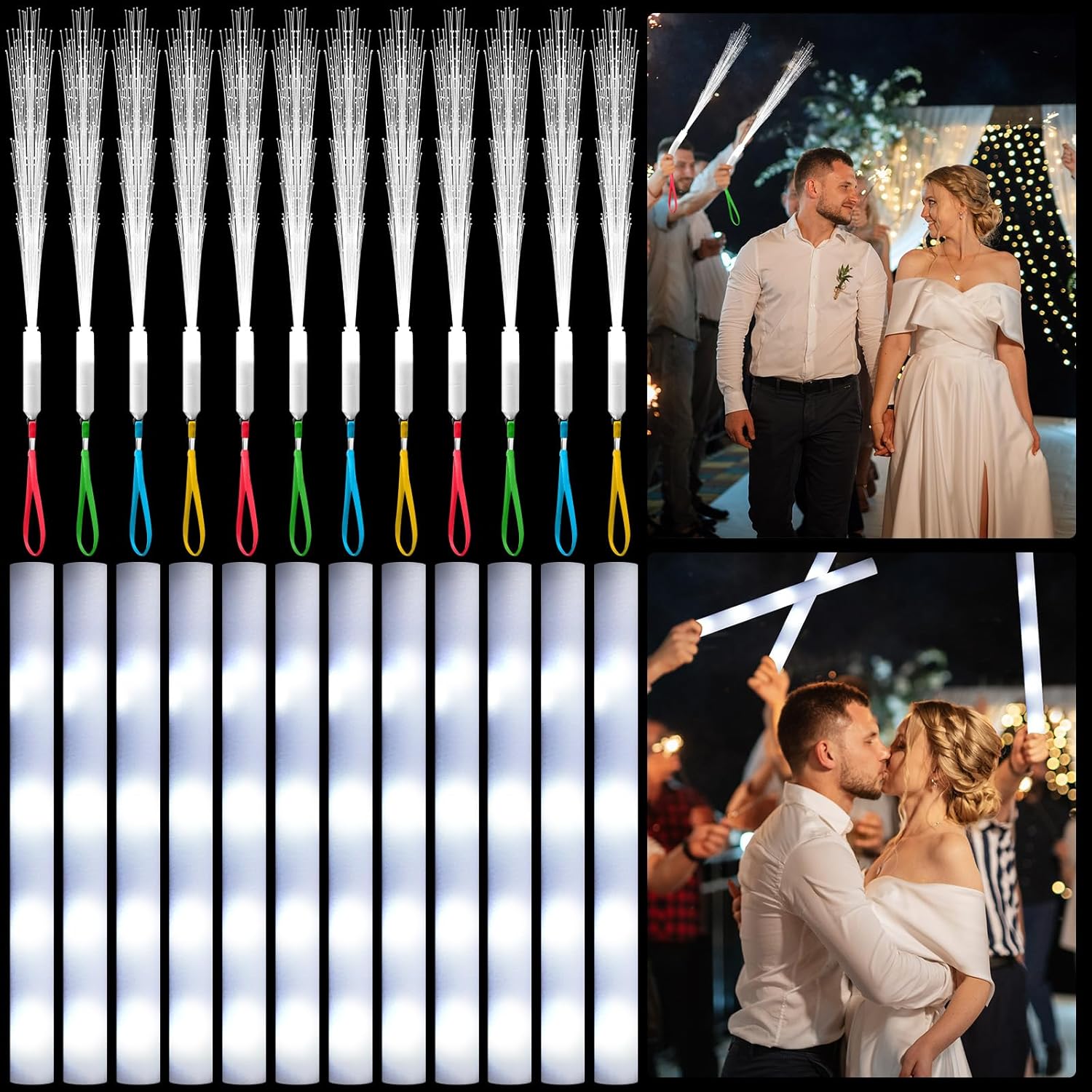 Flashing Led Foam Sticks Party - 20pcs White Fiber Optic Wand LED
